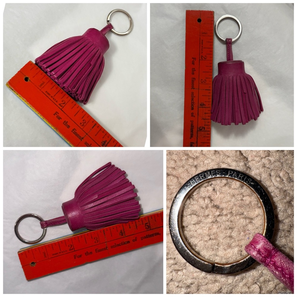 Hermès AUTHENTIC Carmen Leather Magenta Fuchsia Pink Fringe Key Ring Bag Charm - Picture 16 of 16
